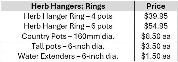 Ring Herb Hangers Price List - The Veggie Garden