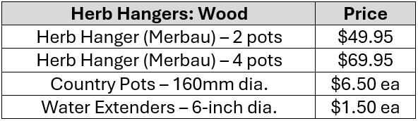 Wood Herb Hangers Price List - The Veggie Garden